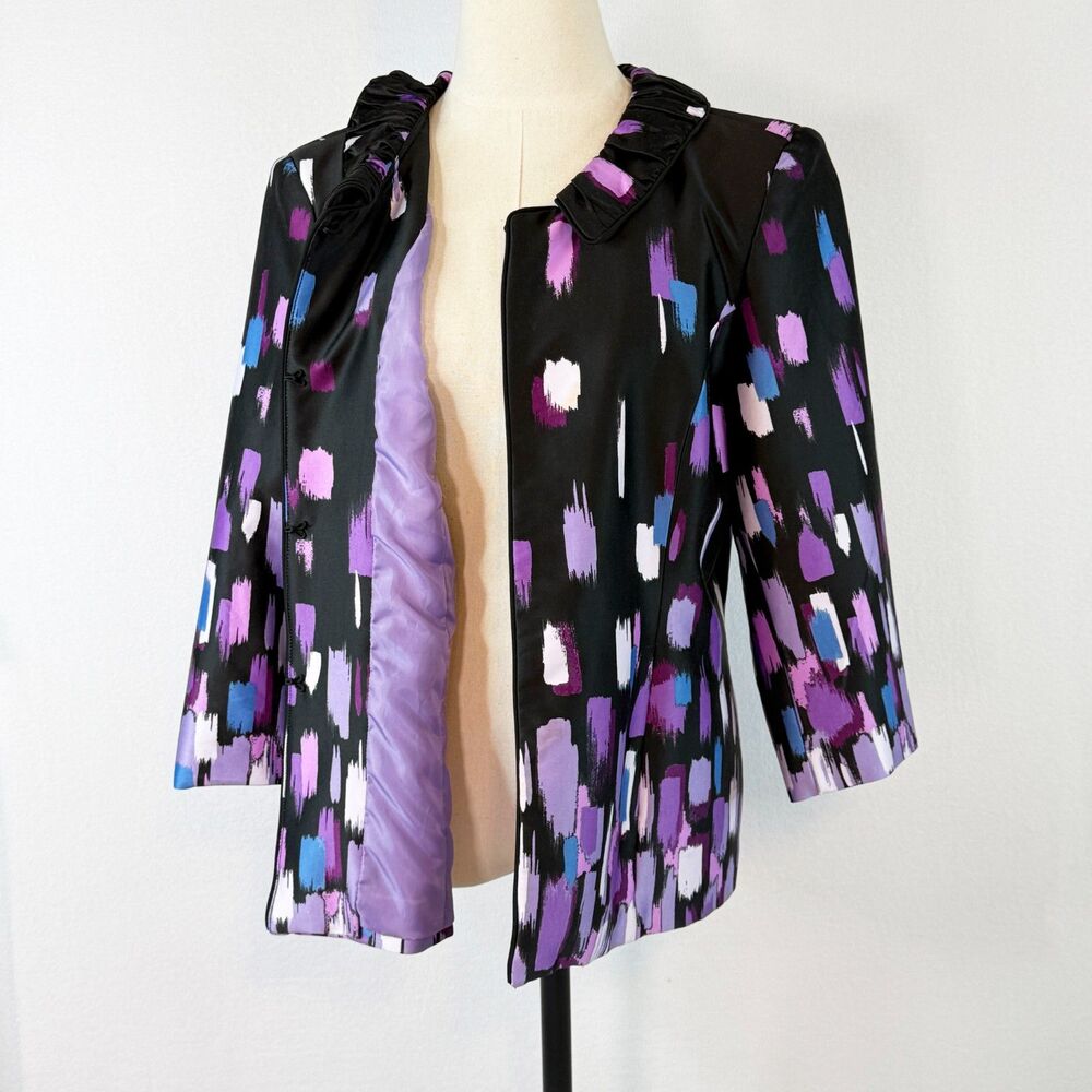 Preston & York | Hook Closure Jacket 3/4 Sleeve | Black Purple Blue Pink | Sz 14